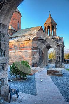 Sunrise view of Khor Virap Monastery standing in front of Ararat