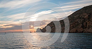 Sunrise view of Lands End in Cabo San Lucas in Baja California Mexico