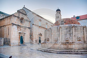 Sunrise view of large Onofrio's fountain in Dubrovnik, Croatia