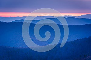 Sunrise view of layers of the Blue Ridge from Blackrock Summit,