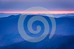 Sunrise view of layers of the Blue Ridge from Blackrock Summit,