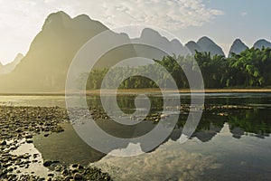 Sunrise view of Li River. Yangshuo. Guangxi Province