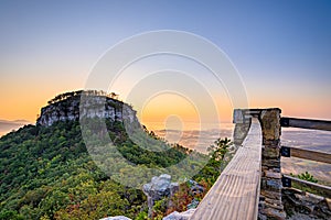 Sunrise view from Little Pinnacle Overlook at Pilot Mountain State Park, North Carolina,USA.