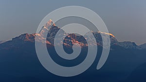 Sunrise view of Machhapuchhre Fishtail and Annapurna III from Sarangkot, Nepal