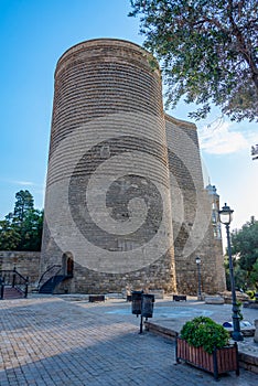 Sunrise view of the maiden tower in Baku, Azerbaijan