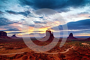 Sunrise view in the Monument valley. USA