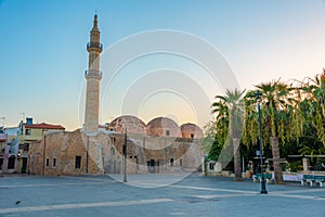 Sunrise view of Neratze Mosque in Greek town Rethimno