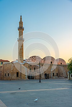 Sunrise view of Neratze Mosque in Greek town Rethimno