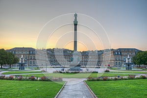 Sunrise view of the new palace in Stuttgart from Schlossplatz, Germany