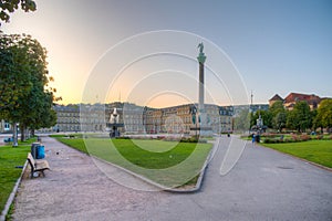 Sunrise view of the new palace in Stuttgart from Schlossplatz, Germany