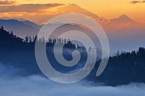 Sunrise view from Poon Hill, Ghorepani Dhaulagiri massif, Himalaya Nepal