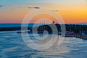 Sunrise view of the port of Mariehamn, Finland