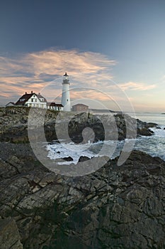 Sunrise view of Portland Head Lighthouse, Cape Elizabeth, Maine