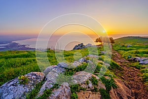 Sunrise view of the Sea of Galilee, from Mount Arbel