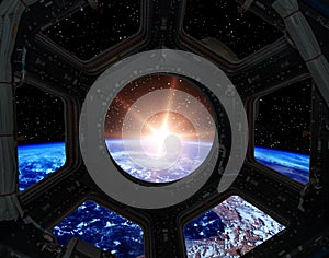 Sunrise, view from spaceship. Elements of this image furnished by NASA