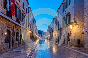 Sunrise view of Stradun street in Dubrovnik, Croatia