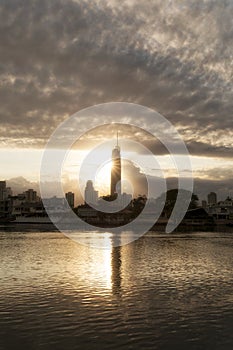 Sunrise view of Surfers Paradise with Q1 building, Gold Coast Australia