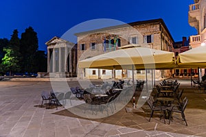 Sunrise view of the Temple of Augustus and government office in Croatian town Pula