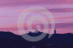 Sunrise view of Tibidabo in Barcelona. Catalonia, Spain