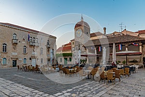 Sunrise view of town hall and city loggia at Croatian town Trogir