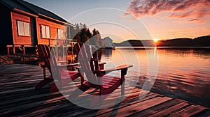 Sunrise View from Two Wooden Dock Chairs photo