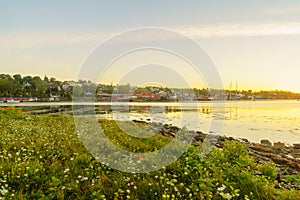 Sunrise view of the waterfront and port of Lunenburg