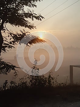 Sunrise in a village in Asia