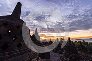 Sunrise vivid sky front of Borobudur