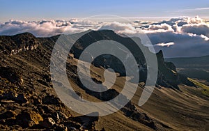 Sunrise at volcano crater