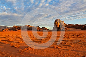 Sunrise in the Wadi Rum desert, Jordan.