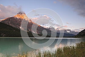 Sunrise at Waterfowl Lake in Canadian Rockies photo