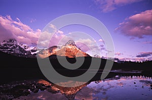 Sunrise at Waterfowl Lake in Canadian Rockies photo