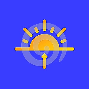 Sunrise Weather forecast info icon. Sun and arrow symbol paper cut style on blue. Climate weather element. Trendy button