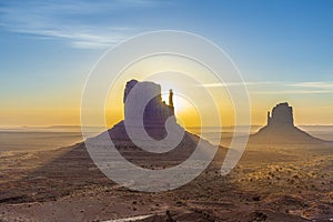 Sunrise at west mitten butte in the monument valley, Utah