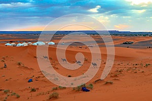 Sunrise in the western part of the Sahara Desert in Morocco