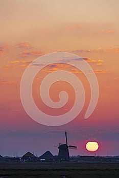 Sunrise with windmill Hargermolen, Bergen - Schoorl, The Netherlands