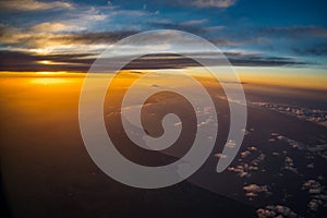 Sunrise from the window`s plane