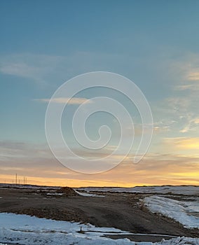 Sunrise, winter morning prairie Cheyenne