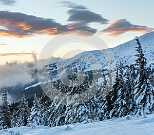 Sunrise winter mountain landscape (Carpathian).