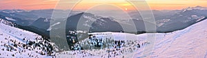 Sunrise winter mountain panorama