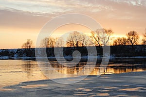 Sunrise with winter river