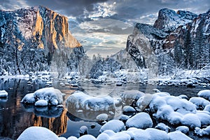 Sunrise after a Winter Storm on Yosemite Valley, Yosemite National Park, California