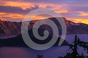 Sunrise on Wizard Island at Crater Lake, Oregon