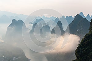 Sunrise of Xianggong mountain in Yangshuo, Guilin