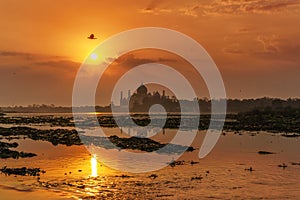 Sunrise Yamuna River and Taj Mahal photo