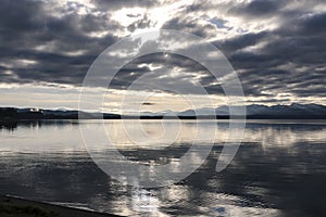 Sunrise on Yellowstone lake in Yellowstone National Park