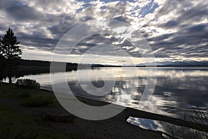 Sunrise on Yellowstone lake in Yellowstone National Park