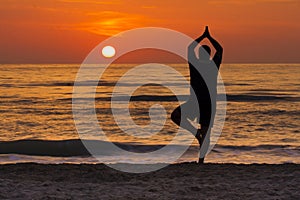 Sunrise Yoga Tree Pose Man Silhouette Meditation