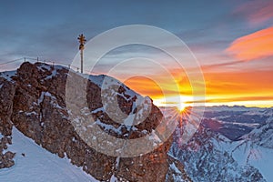 Sunrise on Zugspitze mountain summit