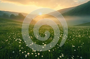 sunrises, fields, and flowers in the grass